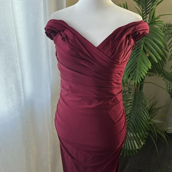 La Femme Off Shoulder Trumpet Gown, Wine color, Size 10, $328